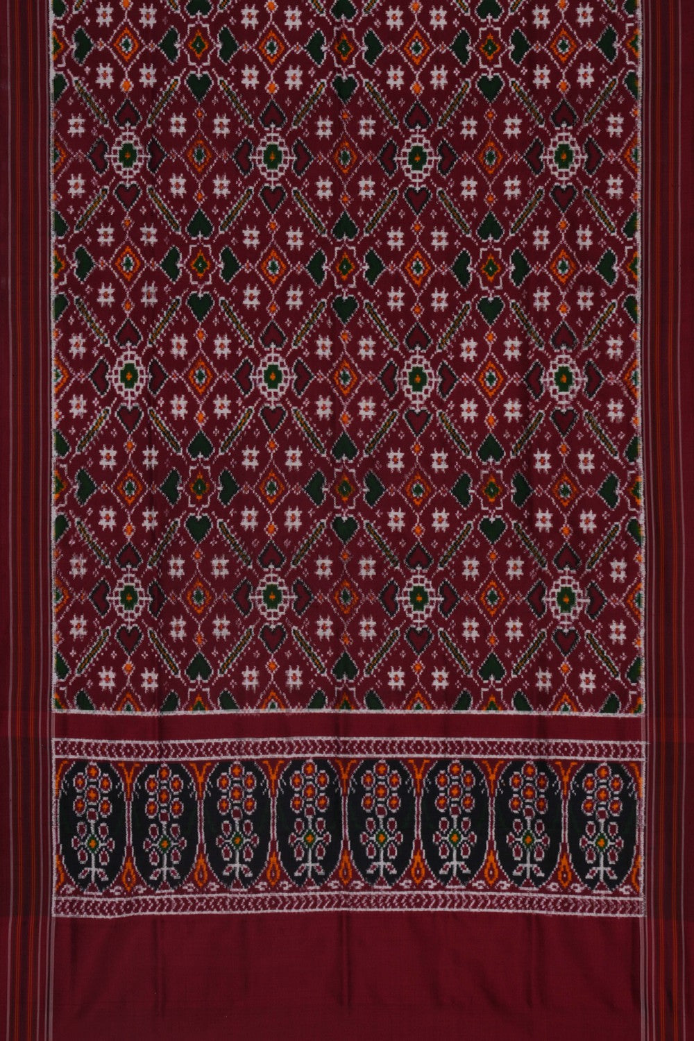 Image of Pochampally Ikat Silk Maroon Dupatta